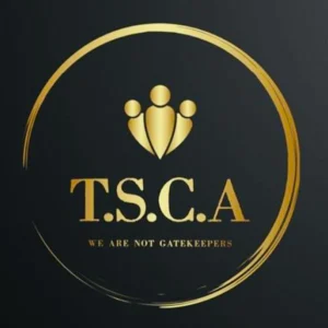 A black and gold logo for the tsca.