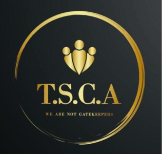 A black and gold logo for the tsca.